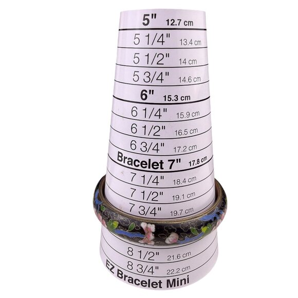 Vintage Womens Black Cloisonné Enamel Floral Bangle Bracelet Various Metal - Picture 6 of 6